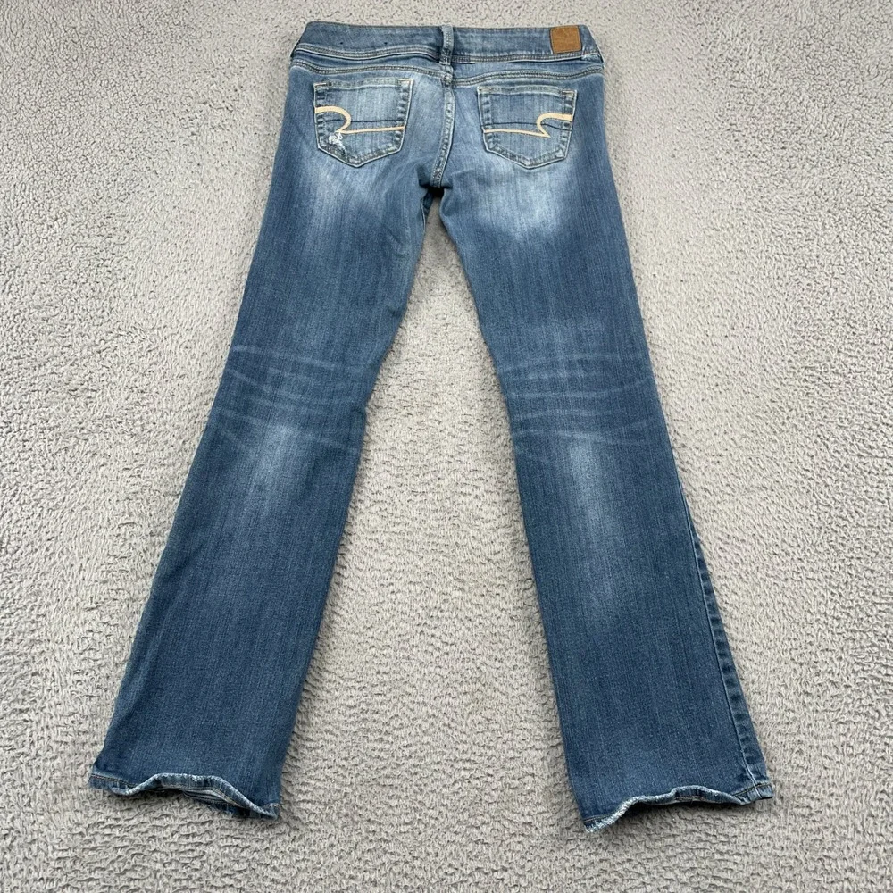 American Eagle Jeans Womens 4 Blue Slim Boot Stretch Distressed Low Rise Denim